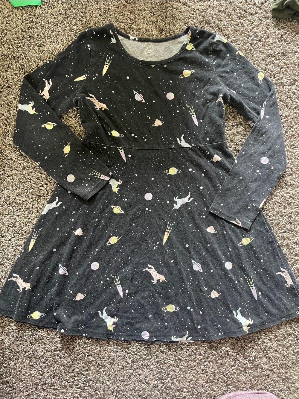 wonder nation Black Long Sleeve Unicorn & Space Print Dress